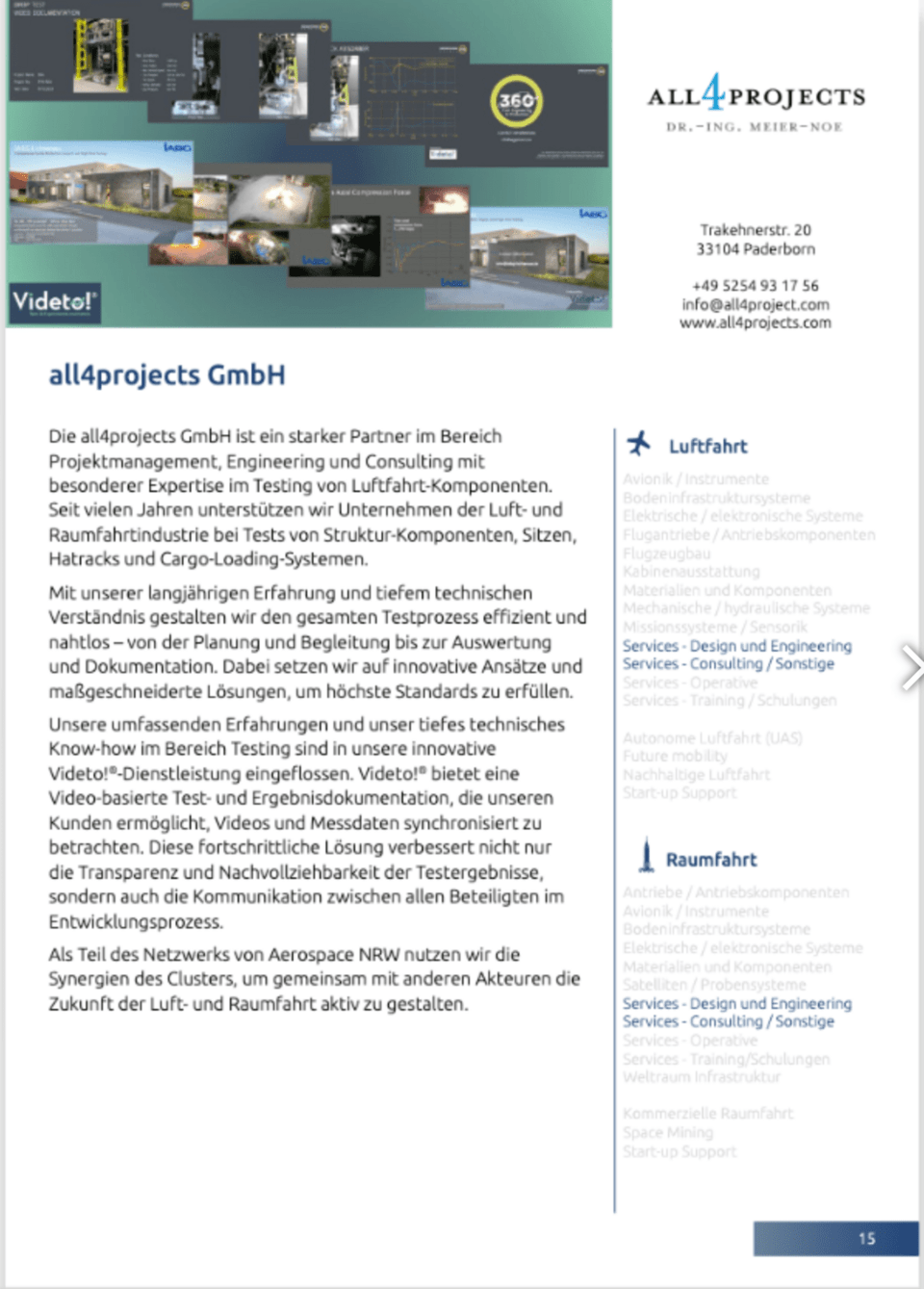 all4projects GmbH ist Akteur des NRW-Netzwerkes der Luft- und Raumfahrtindustrie